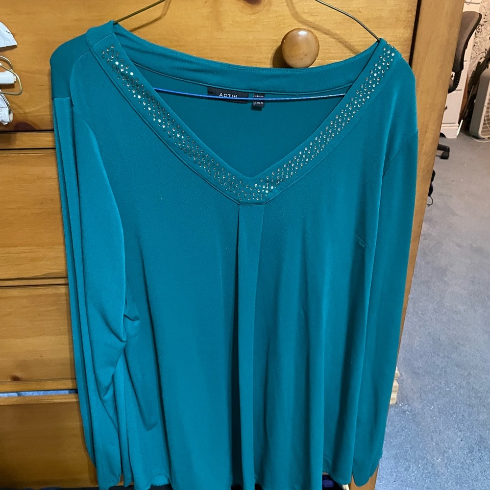 Apt. 9 Teal Blouse with Studded Neckline